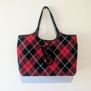 Victoria's Secret Red and Black Plaid Tote Bag